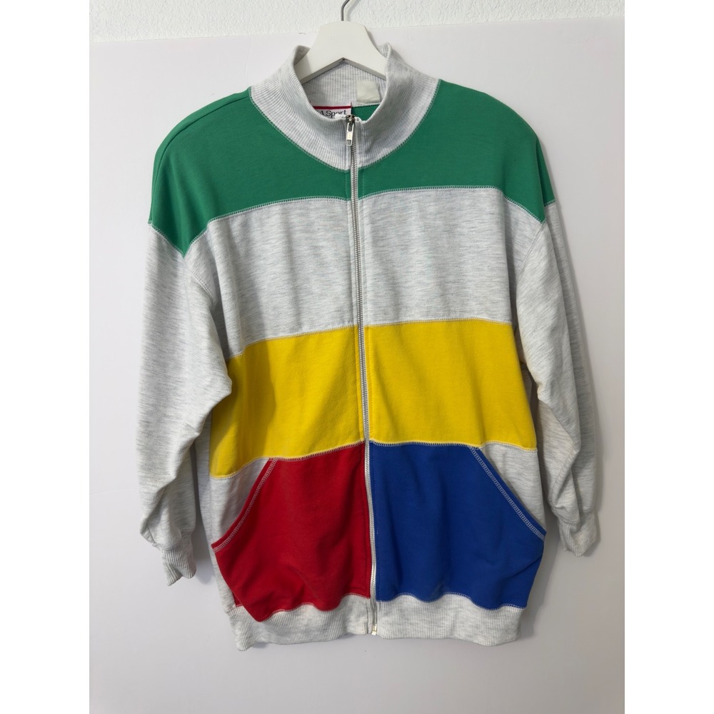 Vintage C.A. Sport Colorblock Zip Sweatshirt Mens XL 80s Streetwear Colorblock‎